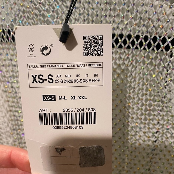 ZARA RHINESTONE MESH DRESS white sparkly size xs/s NWT - Picture 11 of 12